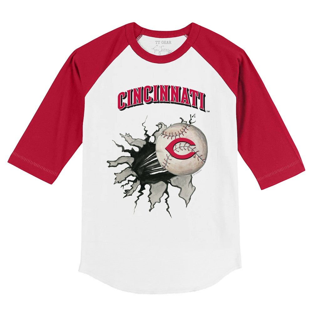 Cincinnati Reds Tiny Turnip Youth Baseball Tear 3/4-Sleeve Raglan T-Shirt White/Red