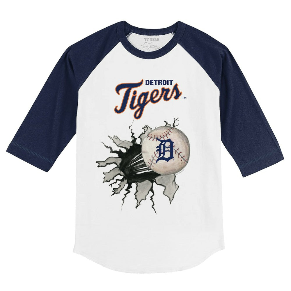 Detroit Tigers Tiny Turnip Youth Baseball Tear 3/4-Sleeve Raglan T-Shirt White/Navy