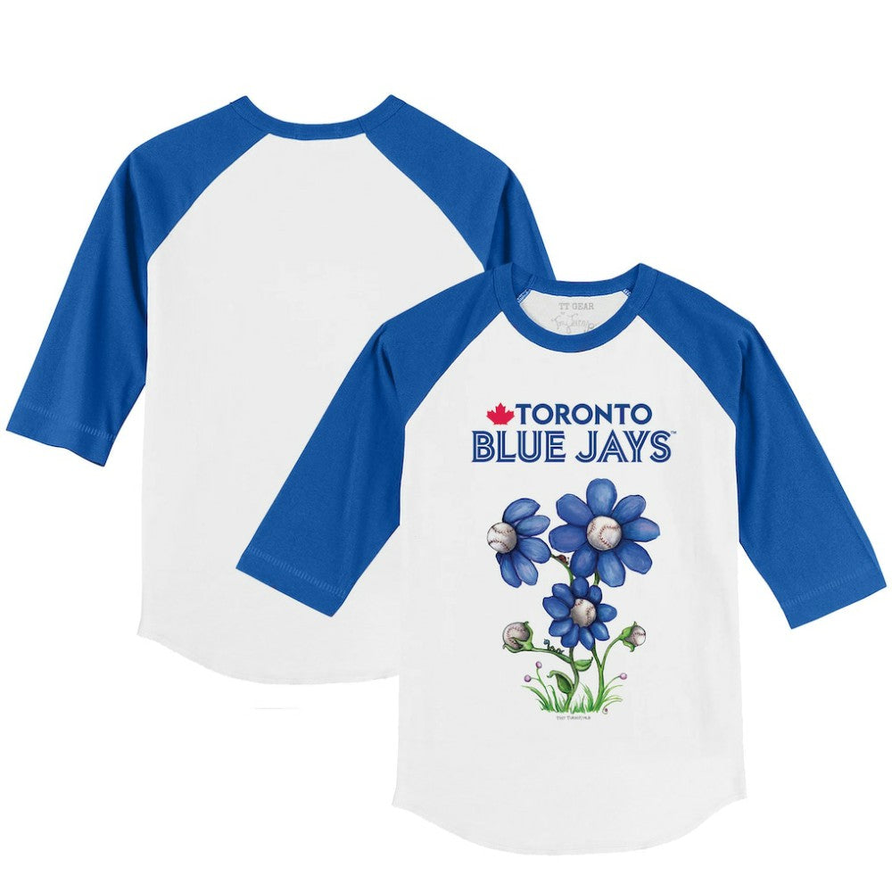 Toronto Blue Jays Tiny Turnip Youth Blooming Baseballs 3/4-Sleeve Raglan T-Shirt White/Royal