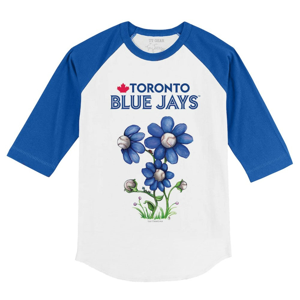 Toronto Blue Jays Tiny Turnip Youth Blooming Baseballs 3/4-Sleeve Raglan T-Shirt White/Royal