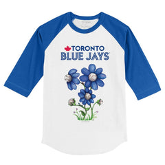 Toronto Blue Jays Tiny Turnip Youth Blooming Baseballs 3/4-Sleeve Raglan T-Shirt White/Royal