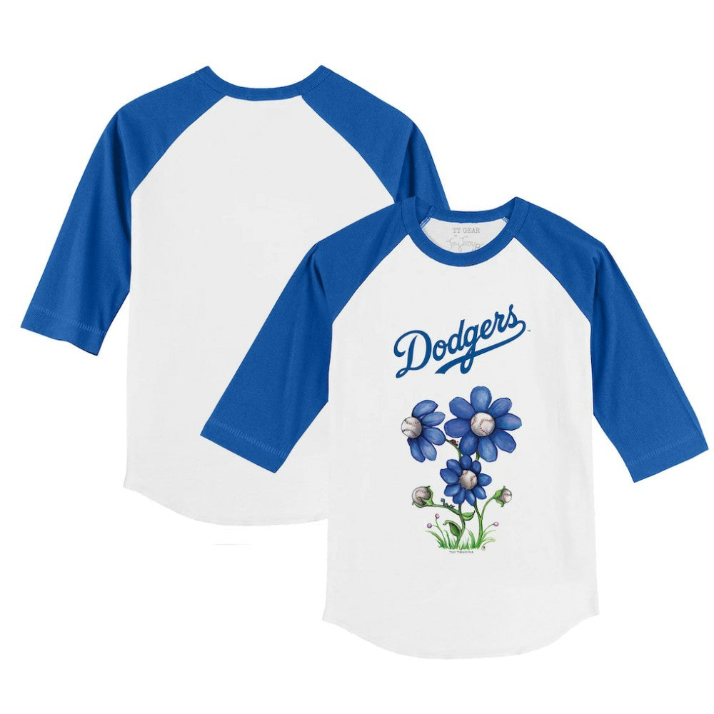 Los Angeles Dodgers Tiny Turnip Youth Blooming Baseballs 3/4-Sleeve Raglan T-Shirt White/Royal