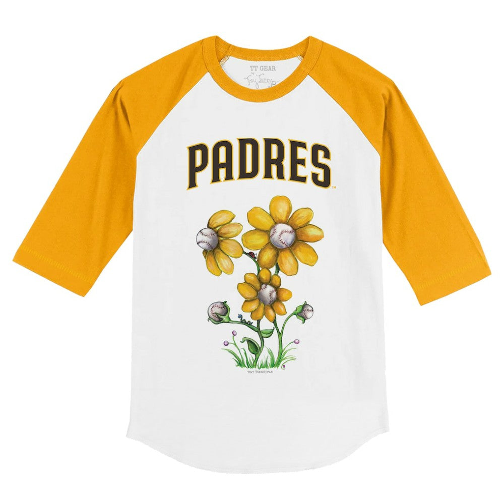 San Diego Padres Tiny Turnip Youth Blooming Baseballs 3/4-Sleeve Raglan T-Shirt White/Gold