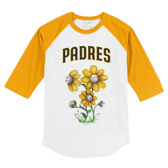 San Diego Padres Tiny Turnip Youth Blooming Baseballs 3/4-Sleeve Raglan T-Shirt White/Gold