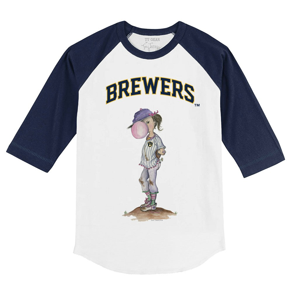 Milwaukee Brewers Tiny Turnip Youth Bubbles 3/4-Sleeve Raglan T-Shirt White/Navy