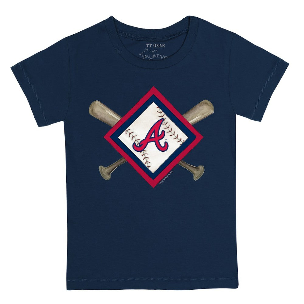 Atlanta Braves Tiny Turnip Youth Diamond Cross Bats T-Shirt Navy