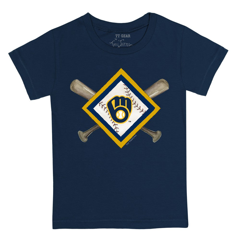 Milwaukee Brewers Tiny Turnip Youth Diamond Cross Bats T-Shirt Navy
