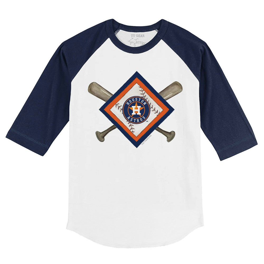 Houston Astros Tiny Turnip Youth Diamond Cross Bats 3/4-Sleeve Raglan T-Shirt White/Navy