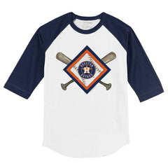 Houston Astros Tiny Turnip Youth Diamond Cross Bats 3/4-Sleeve Raglan T-Shirt White/Navy