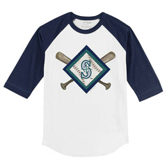 Seattle Mariners Tiny Turnip Youth Diamond Cross Bats 3/4-Sleeve Raglan T-Shirt White/Navy
