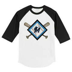 Miami Marlins Tiny Turnip Youth Diamond Cross Bats 3/4-Sleeve Raglan T-Shirt White/Black