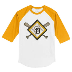 San Diego Padres Tiny Turnip Youth Diamond Cross Bats 3/4-Sleeve Raglan T-Shirt White/Gold