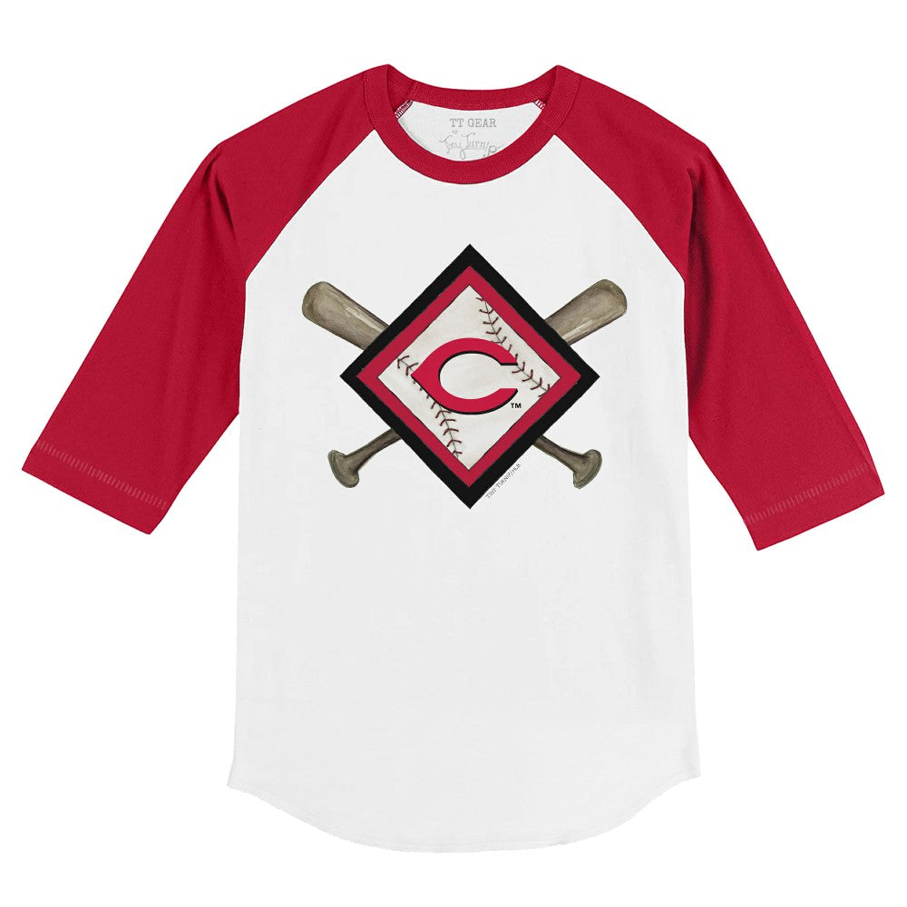 Cincinnati Reds Tiny Turnip Youth Diamond Cross Bats 3/4-Sleeve Raglan T-Shirt White/Red