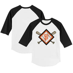 San Francisco Giants Tiny Turnip Youth Diamond Cross Bats 3/4-Sleeve Raglan T-Shirt White/Black