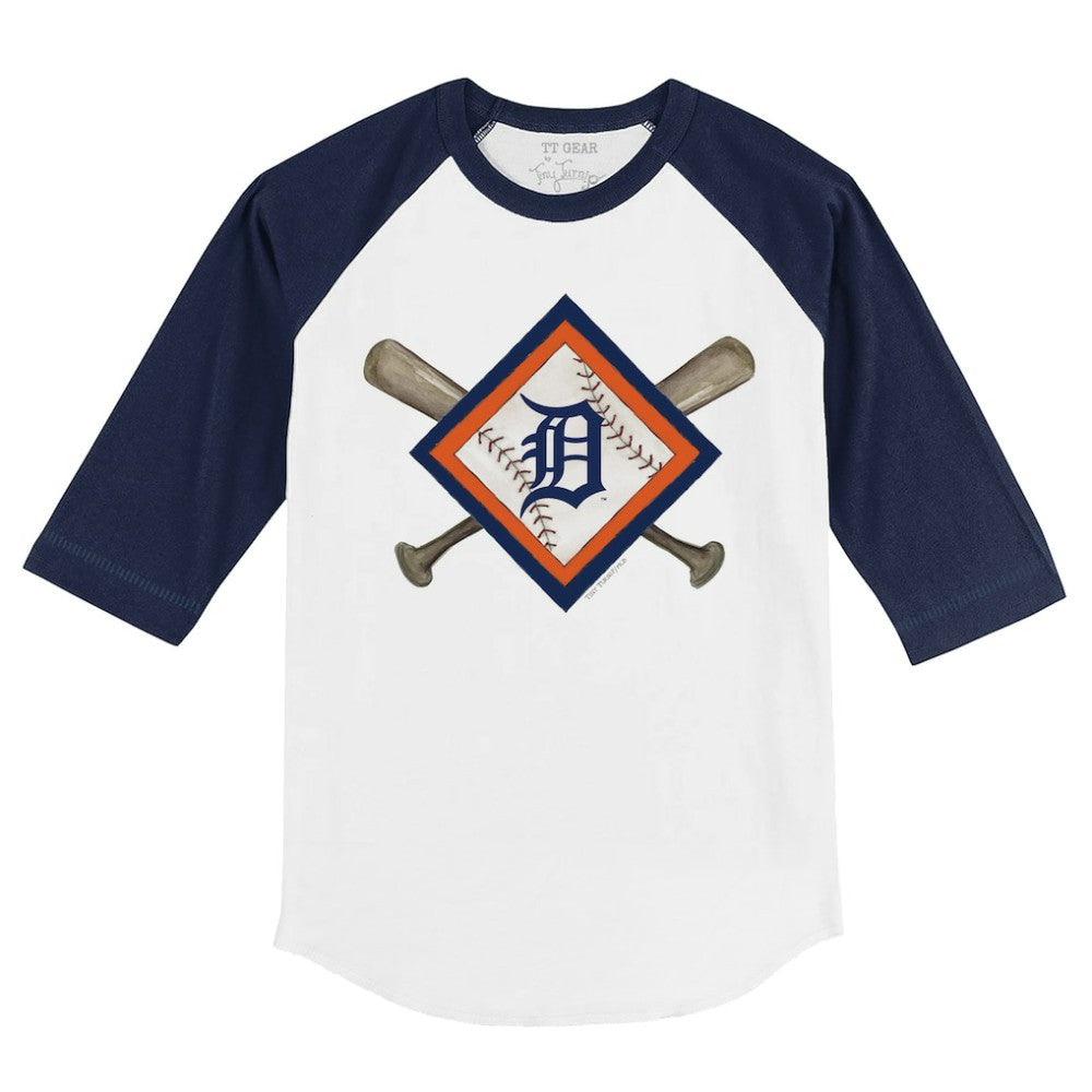Detroit Tigers Tiny Turnip Youth Diamond Cross Bats 3/4-Sleeve Raglan T-Shirt White/Navy