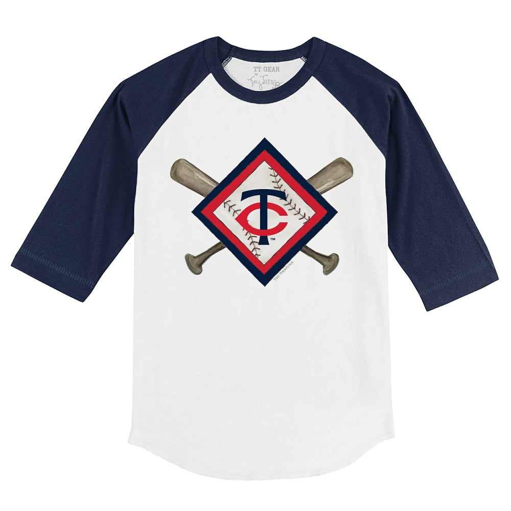 Minnesota Twins Tiny Turnip Youth Diamond Cross Bats 3/4-Sleeve Raglan T-Shirt White/Navy
