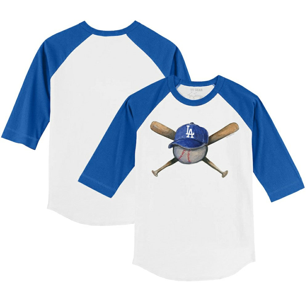Los Angeles Dodgers Tiny Turnip Youth Hat Crossbats 3/4-Sleeve Raglan T-Shirt White/Royal