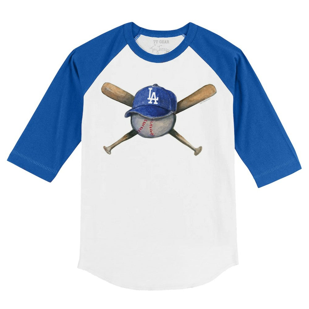 Los Angeles Dodgers Tiny Turnip Youth Hat Crossbats 3/4-Sleeve Raglan T-Shirt White/Royal