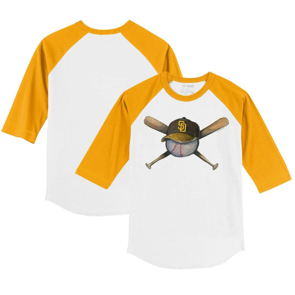 San Diego Padres Tiny Turnip Youth Hat Crossbats 3/4-Sleeve Raglan T-Shirt White/Gold