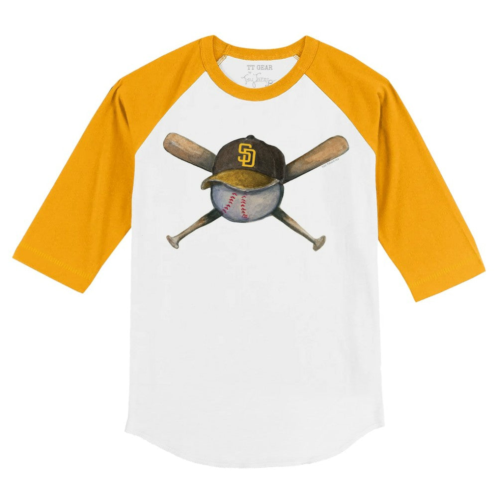 San Diego Padres Tiny Turnip Youth Hat Crossbats 3/4-Sleeve Raglan T-Shirt White/Gold