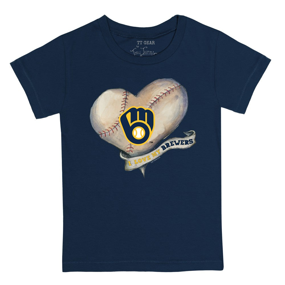Milwaukee Brewers Tiny Turnip Youth Heart Banner T-Shirt Navy