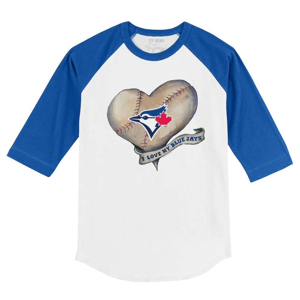 Toronto Blue Jays Tiny Turnip Youth Heart Banner 3/4-Sleeve Raglan T-Shirt White/Royal