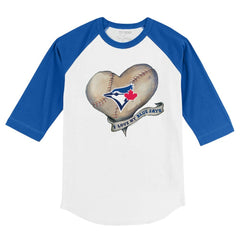 Toronto Blue Jays Tiny Turnip Youth Heart Banner 3/4-Sleeve Raglan T-Shirt White/Royal