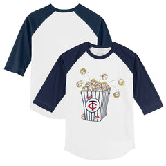 Minnesota Twins Tiny Turnip Youth Popcorn 3/4-Sleeve Raglan T-Shirt White/Navy