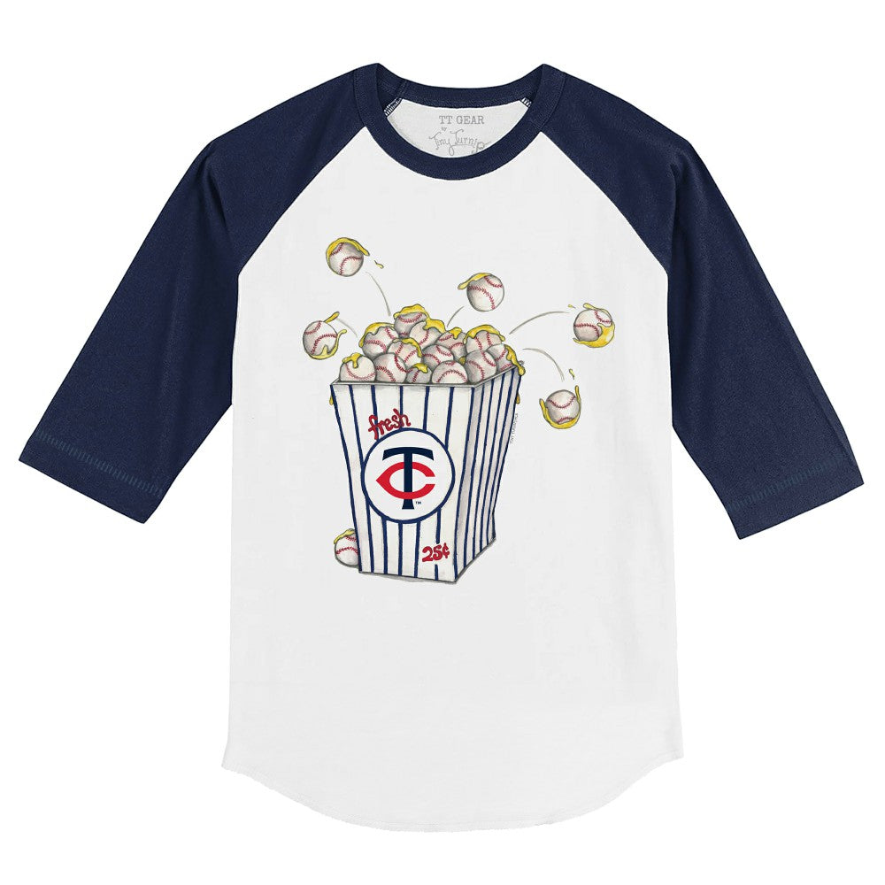 Minnesota Twins Tiny Turnip Youth Popcorn 3/4-Sleeve Raglan T-Shirt White/Navy