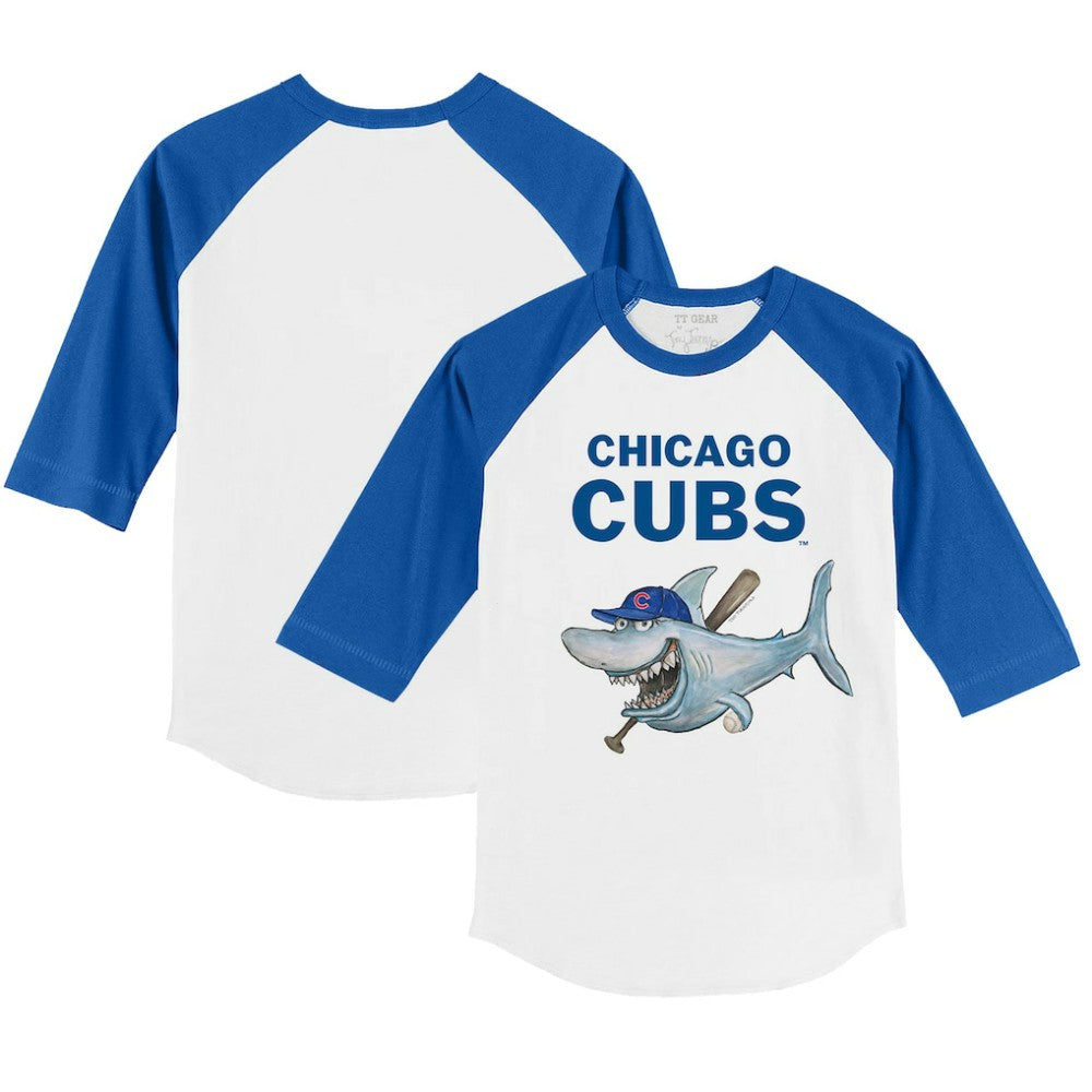 Chicago Cubs Tiny Turnip Youth Shark 3/4-Sleeve Raglan T-Shirt White/Royal