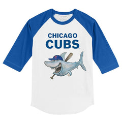 Chicago Cubs Tiny Turnip Youth Shark 3/4-Sleeve Raglan T-Shirt White/Royal