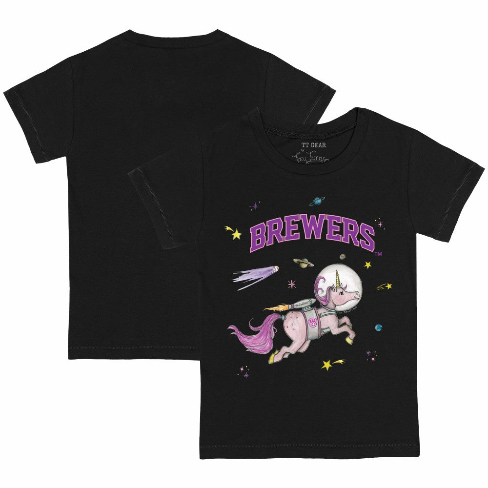 Milwaukee Brewers Tiny Turnip Youth Space Unicorn T-Shirt Black