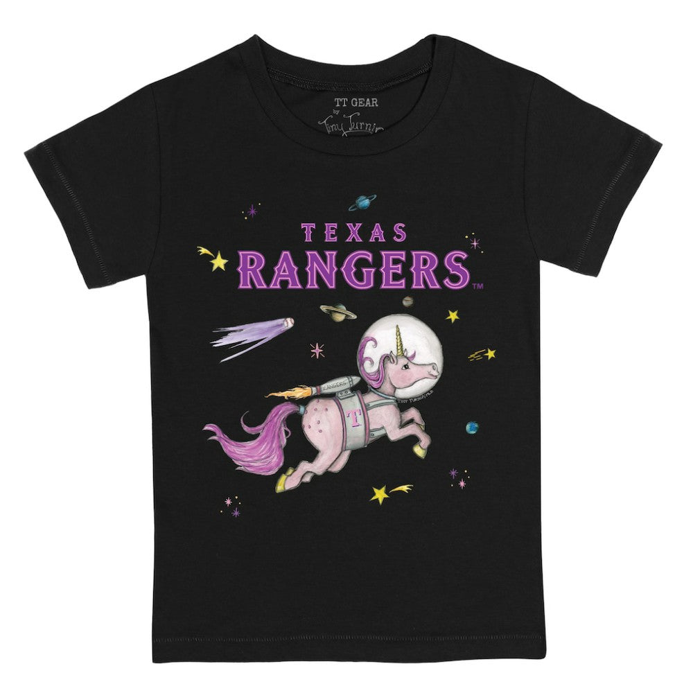 Texas Rangers Tiny Turnip Youth Space Unicorn T-Shirt Black