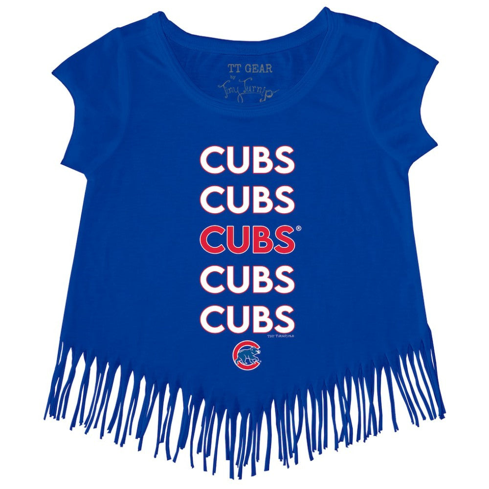 Chicago Cubs Tiny Turnip Girls Youth Stacked Fringe T-Shirt Royal