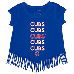 Chicago Cubs Tiny Turnip Girls Youth Stacked Fringe T-Shirt Royal