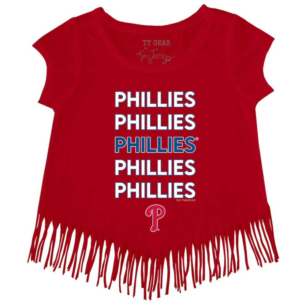 Philadelphia Phillies Tiny Turnip Girls Youth Stacked Fringe T-Shirt Red