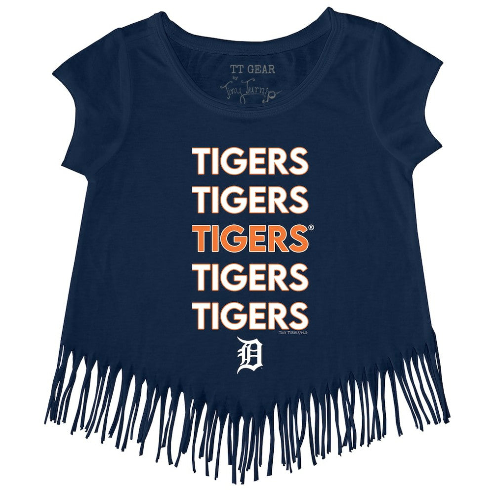 Detroit Tigers Tiny Turnip Girls Youth Stacked Fringe T-Shirt Navy