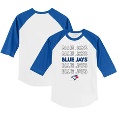 Toronto Blue Jays Tiny Turnip Youth Stacked 3/4-Sleeve Raglan T-Shirt White/Royal