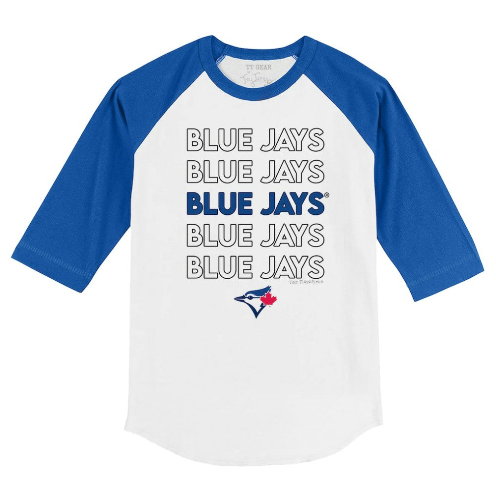 Toronto Blue Jays Tiny Turnip Youth Stacked 3/4-Sleeve Raglan T-Shirt White/Royal