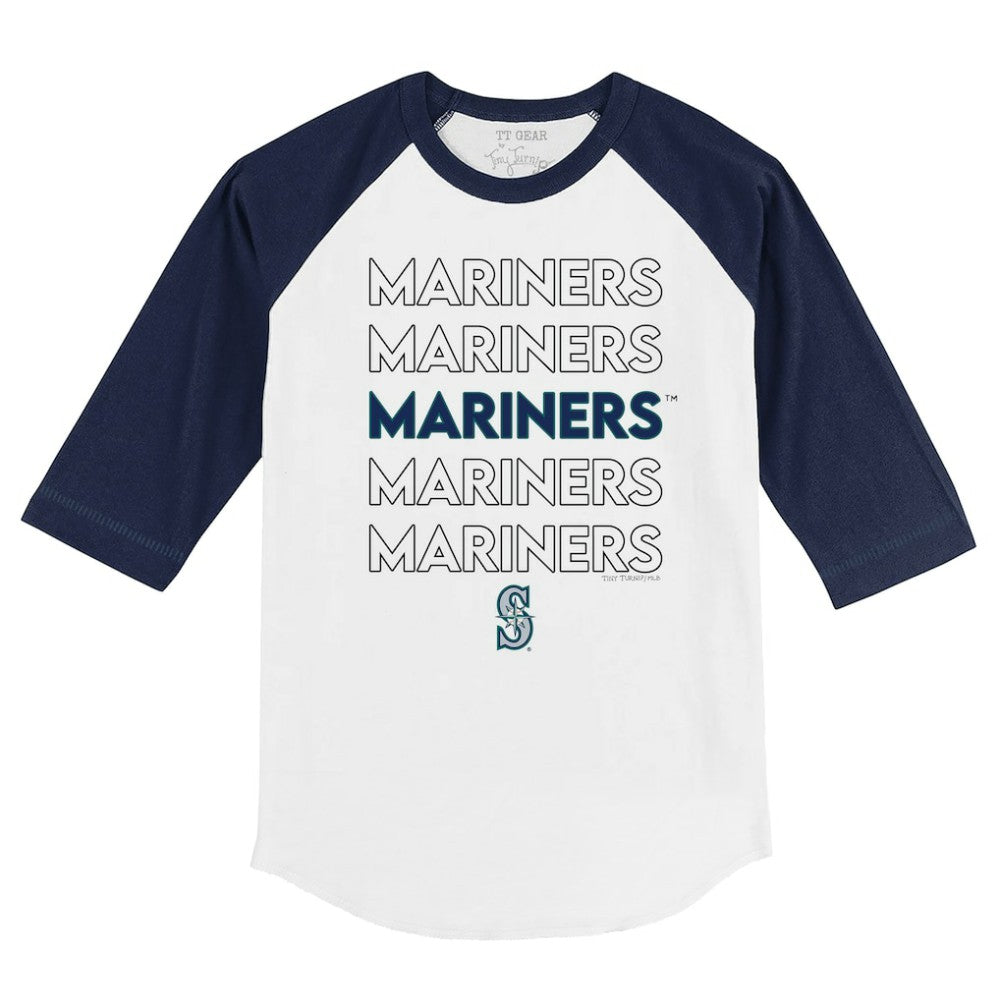 Seattle Mariners Tiny Turnip Youth Stacked 3/4-Sleeve Raglan T-Shirt White/Navy