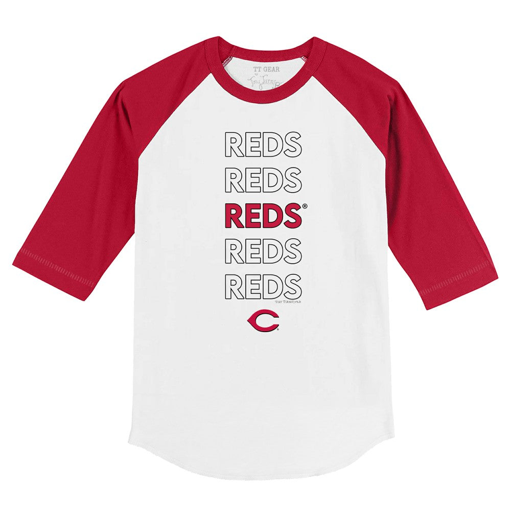Cincinnati Reds Tiny Turnip Youth Stacked 3/4-Sleeve Raglan T-Shirt White/Red