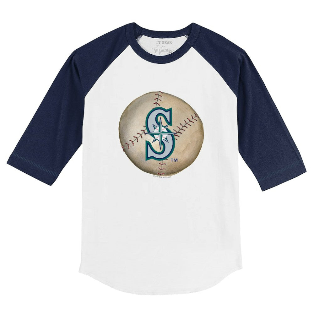 Seattle Mariners Tiny Turnip Youth Stitched Baseball 3/4-Sleeve Raglan T-Shirt White/Navy