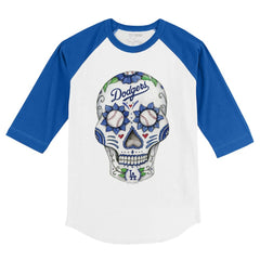 Los Angeles Dodgers Tiny Turnip Youth Sugar Skull 3/4-Sleeve Raglan T-Shirt White/Royal