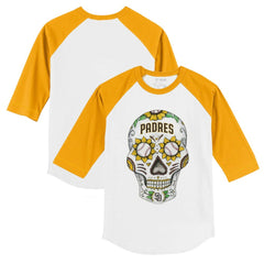 San Diego Padres Tiny Turnip Youth Sugar Skull 3/4-Sleeve Raglan T-Shirt White/Gold