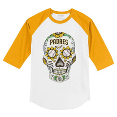 San Diego Padres Tiny Turnip Youth Sugar Skull 3/4-Sleeve Raglan T-Shirt White/Gold