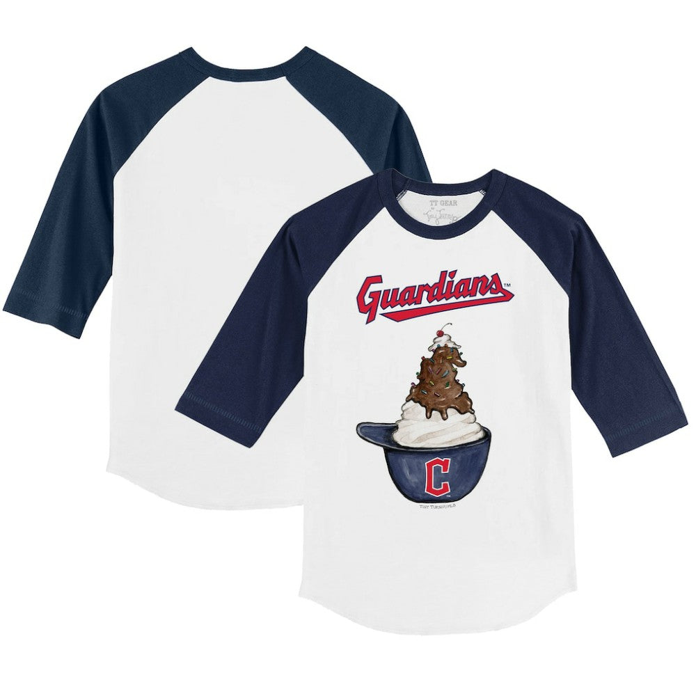 Cleveland Guardians Tiny Turnip Youth Sundae Helmet 3/4-Sleeve Raglan T-Shirt White/Navy