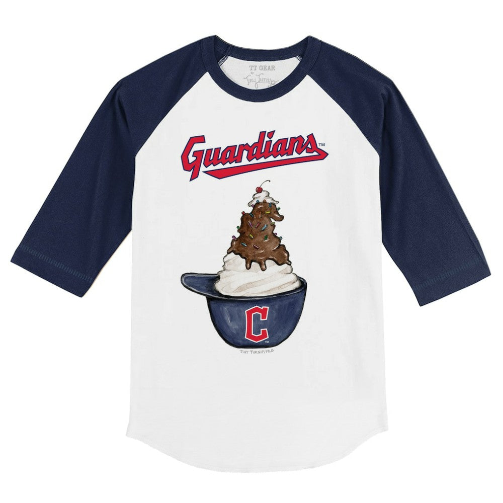 Cleveland Guardians Tiny Turnip Youth Sundae Helmet 3/4-Sleeve Raglan T-Shirt White/Navy