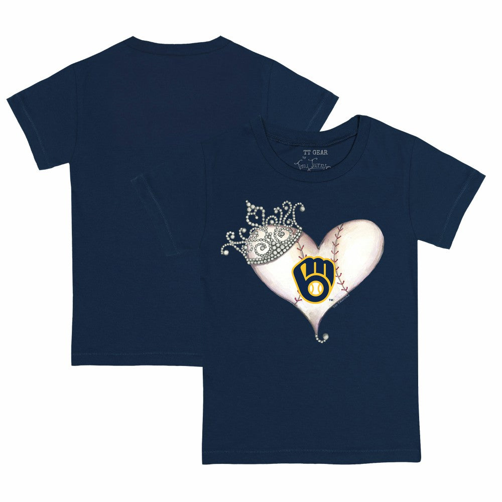 Milwaukee Brewers Tiny Turnip Youth Tiara Heart T-Shirt Navy
