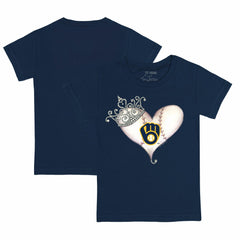 Milwaukee Brewers Tiny Turnip Youth Tiara Heart T-Shirt Navy