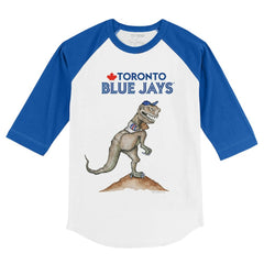 Toronto Blue Jays Tiny Turnip Youth TT Rex 3/4-Sleeve Raglan T-Shirt White/Royal